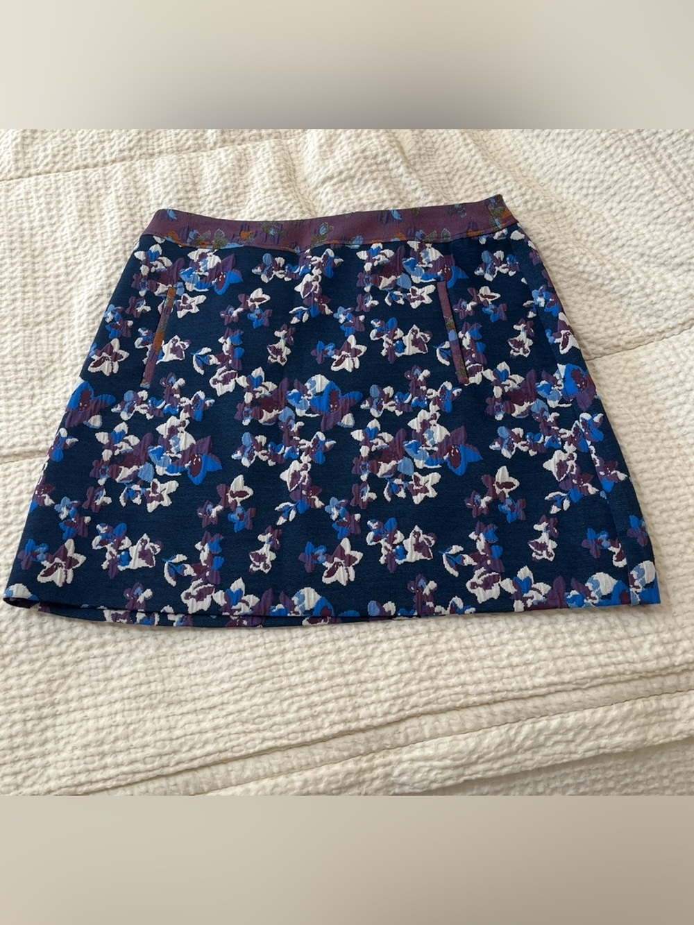 Maeve Navy Floral tapestry mini skirt
